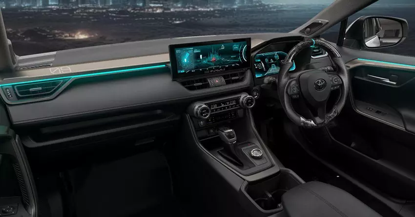 Teaserafbeelding van het interieur van de Toyota RAV4 Dark Side Perfomance