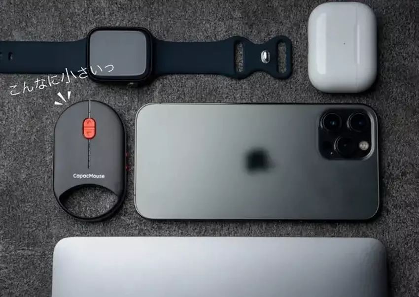 Een vergelijkende foto van de afmetingen van de CapacMouse Pro