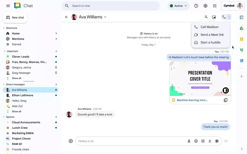 Google Chat lanceert Huddles audio meetings met Google Meet integratie