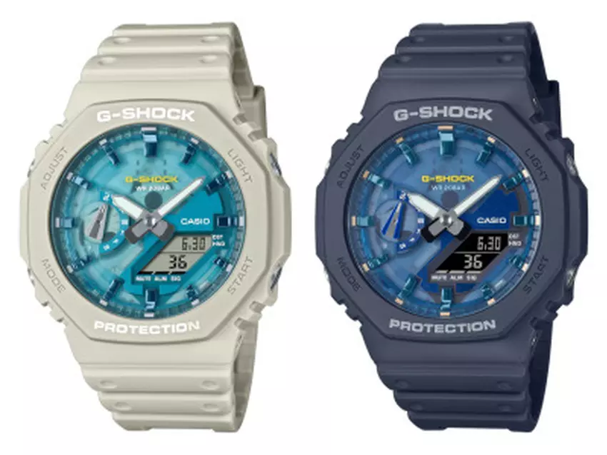 Casio G-Shock GA-2100AS-5A (links) en GA-2100AS-2A (rechts) horloges