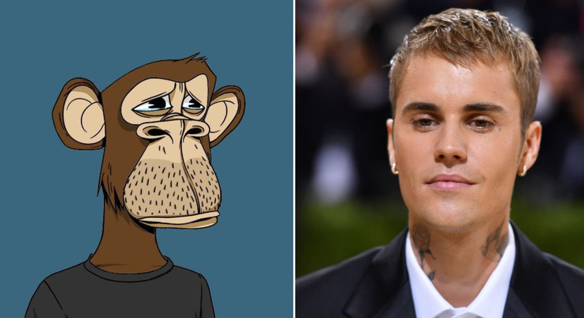 Justin Biebers $1,31m NFT uit de Bored Ape Yacht Club collectie is in anderhalf jaar tijd 24 keer gedaald tot minder dan $55.000
