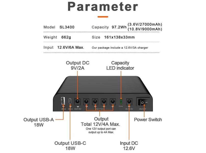 TalentCell SL3400 mini UPS voor router