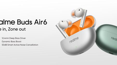 De realme Buds Air 6 met ANC, LHDC-ondersteuning, een batterijlevensduur tot 40 uur en een prijs van $39 is buiten China op de markt gebracht.