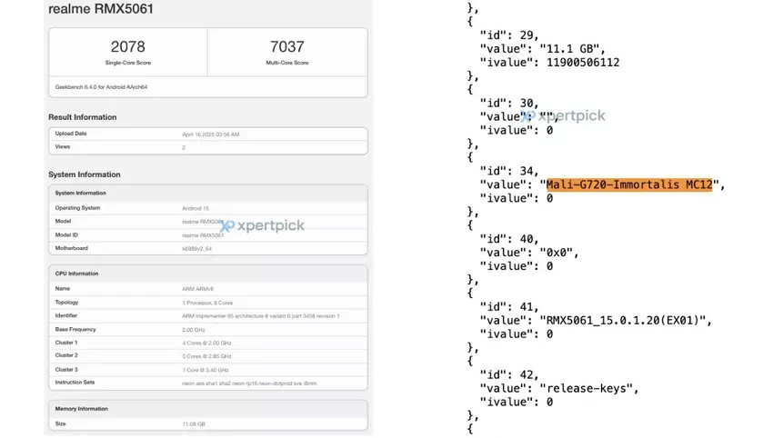 Informatie over de vermoedelijke Realme GT 7 op Geekbench