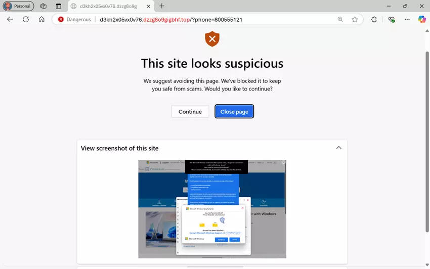 Scareware-venster met geblokkeerd item