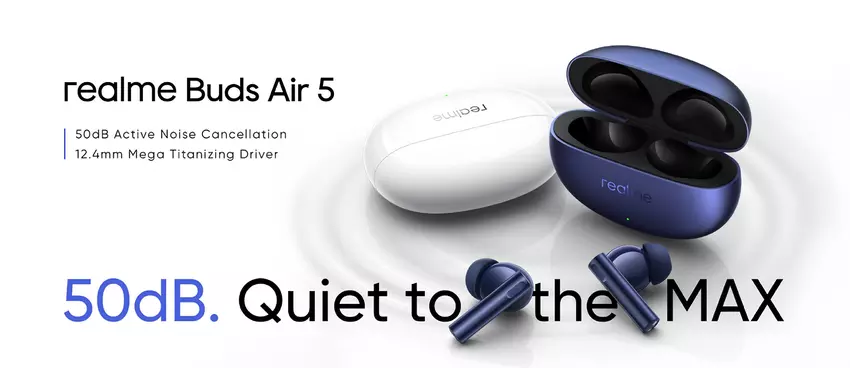 realme Buds Air 5: 12,4 mm drivers, ANC, IPX7-bescherming en tot 38 uur batterijduur voor $39.