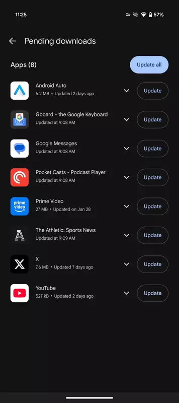 Reeds bijgewerkte apps verschijnen weer als niet bijgewerkt. Illustratie: 9to5Google
