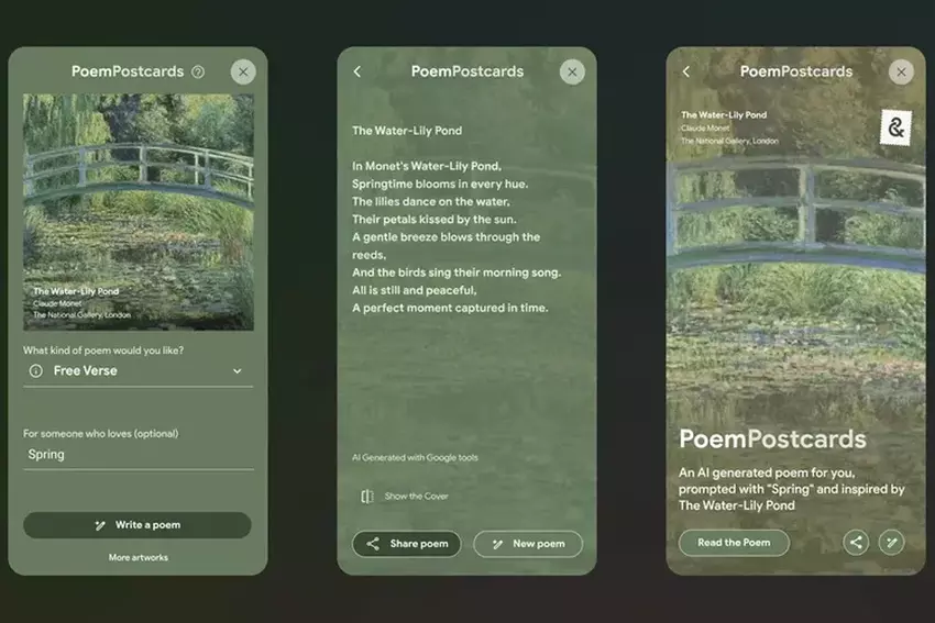 Google Arts & Culture heeft geleerd om ansichtkaarten te maken met gedichten gegenereerd door kunstmatige intelligentie