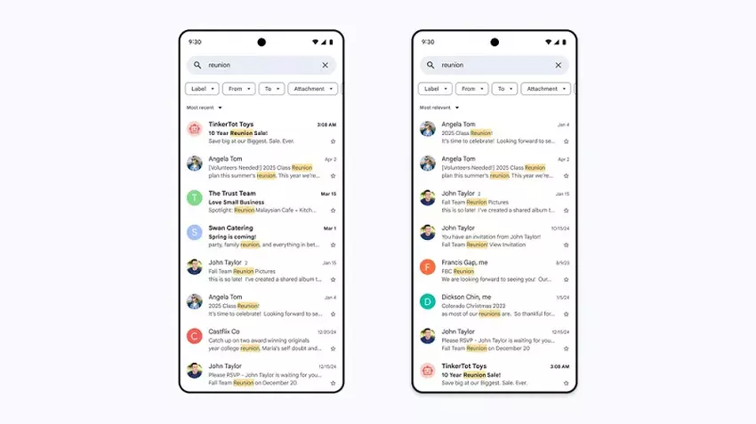 Zoeken in Gmail voor en na de update
