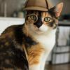 Een kat met een detectivehoed
