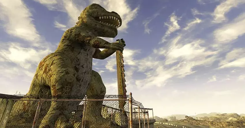 Het iconische standbeeld van Dinky de T-Rex uit New Vegas verschijnt mogelijk in het tweede seizoen van de Fallout-serie