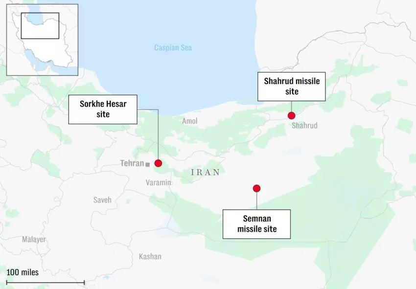 Faciliteiten voor het raket- en nucleaire programma van Iran. Illustratie: De Telegraaf