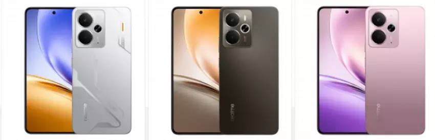 Realme 14 5G-smartphone in verschillende kleuren