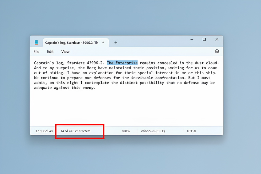 De standaard Kladblok-toepassing in Windows 11 ondersteunt nu het tellen van het aantal tekens in een document
