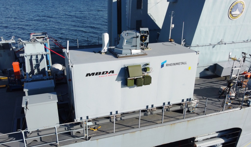 MBDA Deutschland en Rheinmetall hebben een gevechtslaserwapen getest op het Duitse fregat Sachsen.