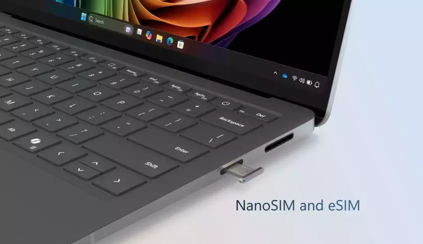 Illustratie van de eSIM-sleuf voor de Microsoft Surface Laptop 5G