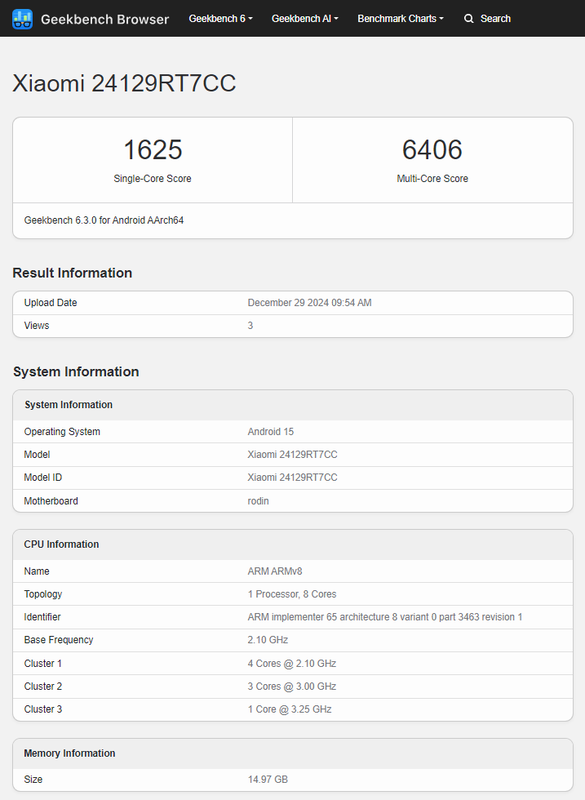 Dimensity 8400-Ultra processor testresultaat in Redmi Turbo 4 smartphone