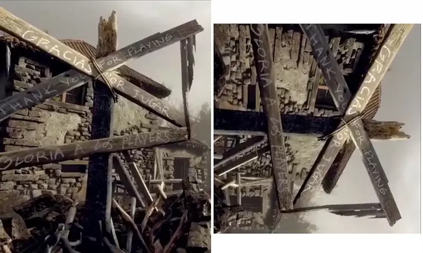 Een houten structuur die doet denken aan IX in de Resident Evil 9 teaser