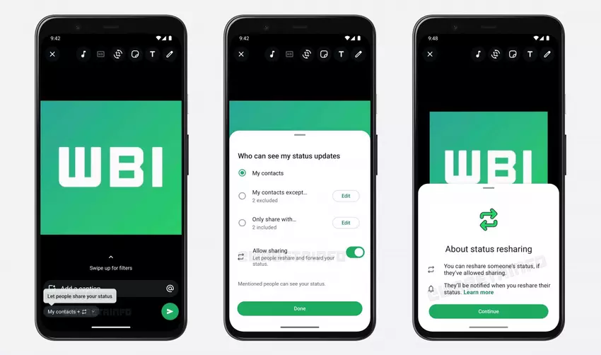 Repost van WhatsApp-status. Illustratie: wabetainfo