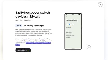 Samsung smartphones krijgen Google's nieuwe Instant Hotspot functie niet
