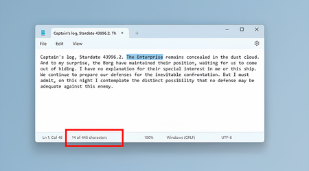 De standaard Kladblok-toepassing in Windows 11 ondersteunt nu het tellen van het aantal tekens in een document
