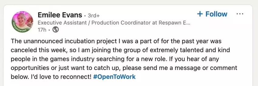 Screenshot van de post van de producent op LinkedIn