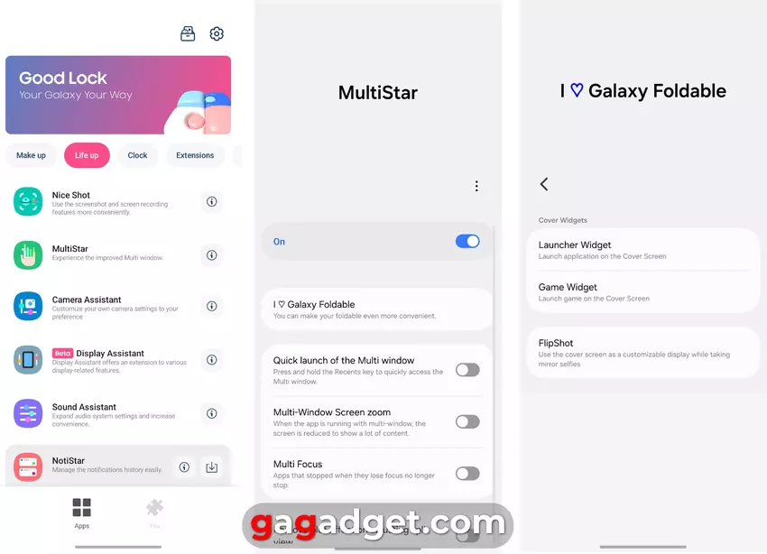 Schermafbeeldingen van de app Good Lock. Illustratie: gagadget