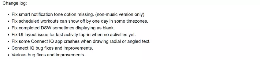 Wijzigingslogboek Garmin-software voor versie 22.24. Illustratie: Garmin