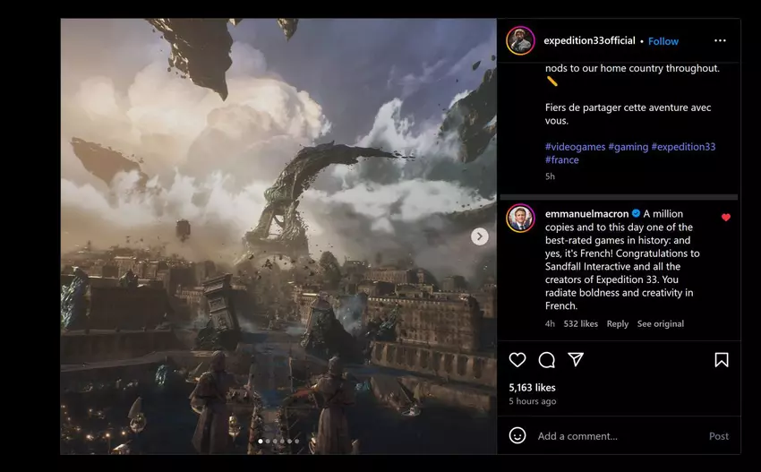 Macron's commentaar op Expedition 33. Illustratie: Instagram