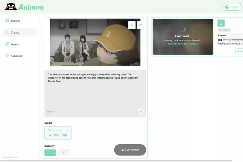 Animatie van het personage Steins;Gate met behulp van Animon.ai