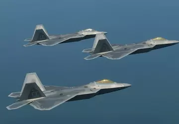 Drie F-22 straaljagers van de vijfde ...
