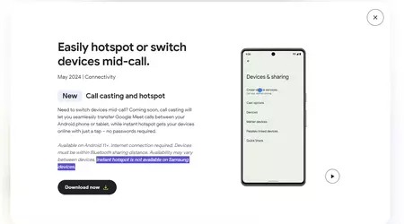 Samsung smartphones krijgen Google's nieuwe Instant Hotspot functie niet