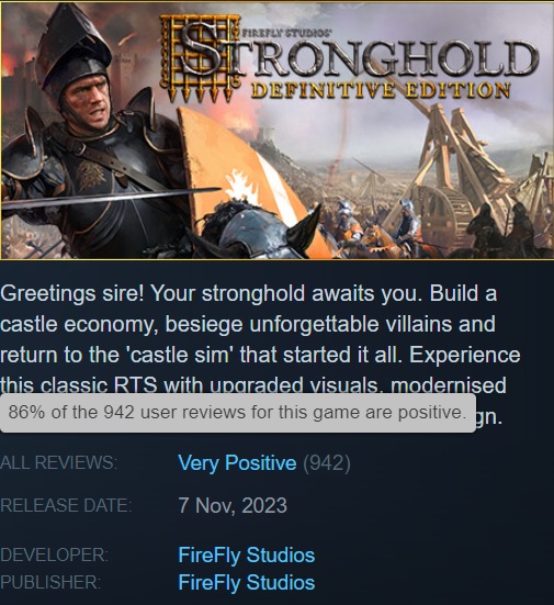 De strategie-klassieker heeft zijn relevantie niet verloren: Steam-gebruikers prezen Stronghold: Definitive Edition en raden aan er kennis mee te maken-2 De strategie-klassieker heeft zijn relevantie niet verloren: Steam-gebruikers prezen Stronghold: Definitive Edition en raden aan er kennis mee te maken-2