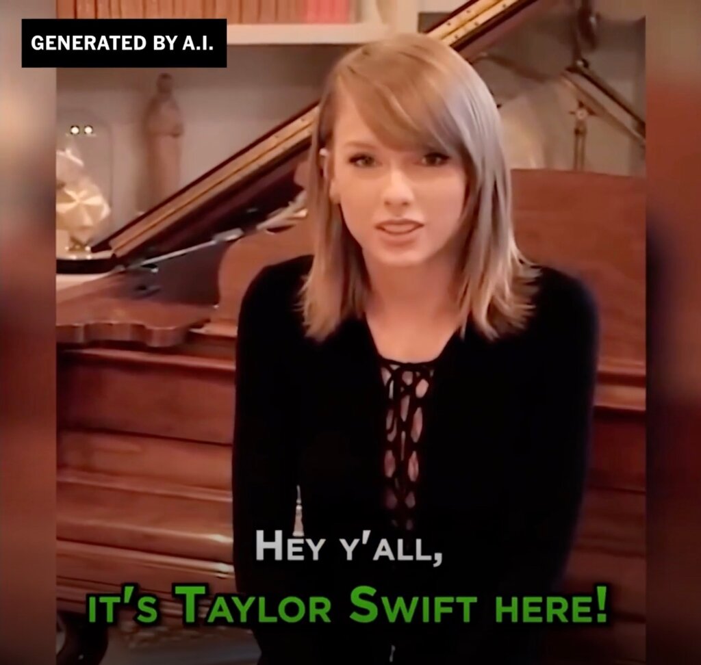 Oplichters maakten een deepfake van Taylor Swift die 'gratis' luxe serviesgoedsets weggeeft-2 Oplichters maakten een deepfake van Taylor Swift die 'gratis' luxe serviesgoedsets weggeeft-2