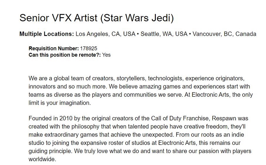 Het verhaal is nog niet afgelopen: een nieuw Star Wars Jedi deel is al in ontwikkeling - zoals blijkt uit de vacatures van Respawn Entertainment-2 Het verhaal is nog niet afgelopen: een nieuw Star Wars Jedi deel is al in ontwikkeling - zoals blijkt uit de vacatures van Respawn Entertainment-2