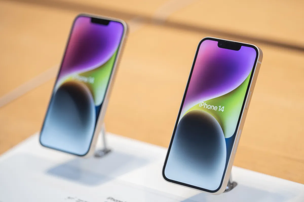 iPhone 14 De iPhone 14. Illustratie door Bloomberg