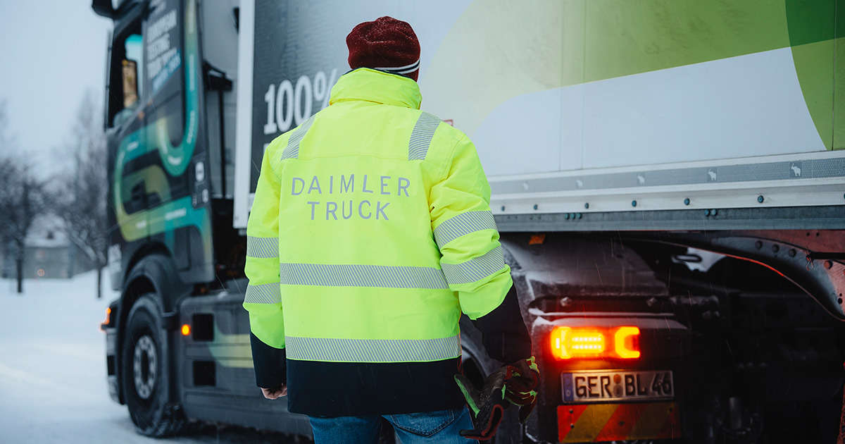 Europese tour van de eActros 600 op winterse wegen. Foto: Daimler Truck