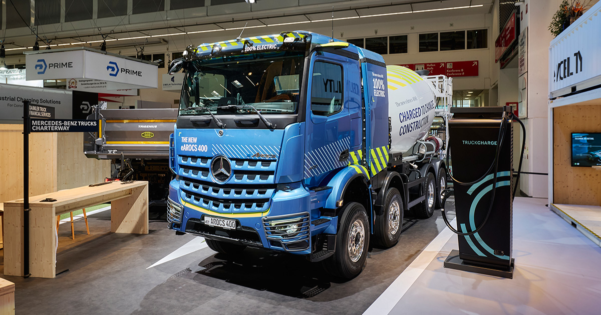 Mercedes-Benz eArocs 400 op Bauma 2025 Mercedes-Benz eArocs 400 in betonmixeruitvoering