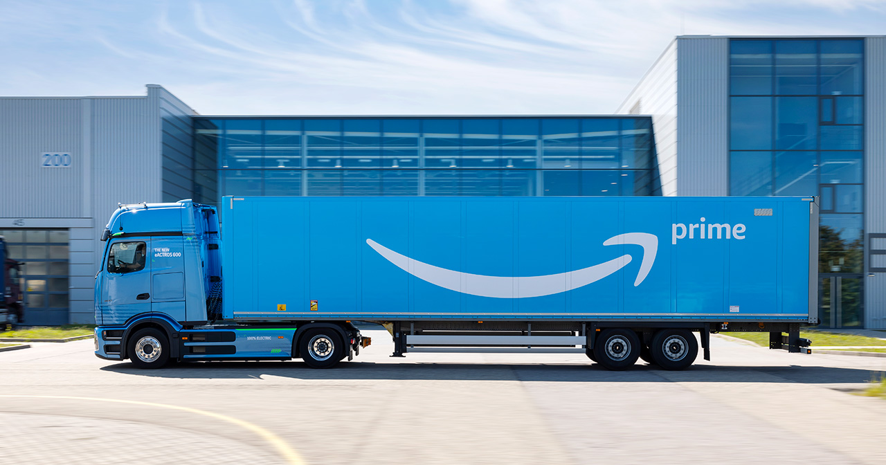 Mercedes-Benz eActros 600 Mercedes-Benz eActros 600 in Amazon-kleuren.