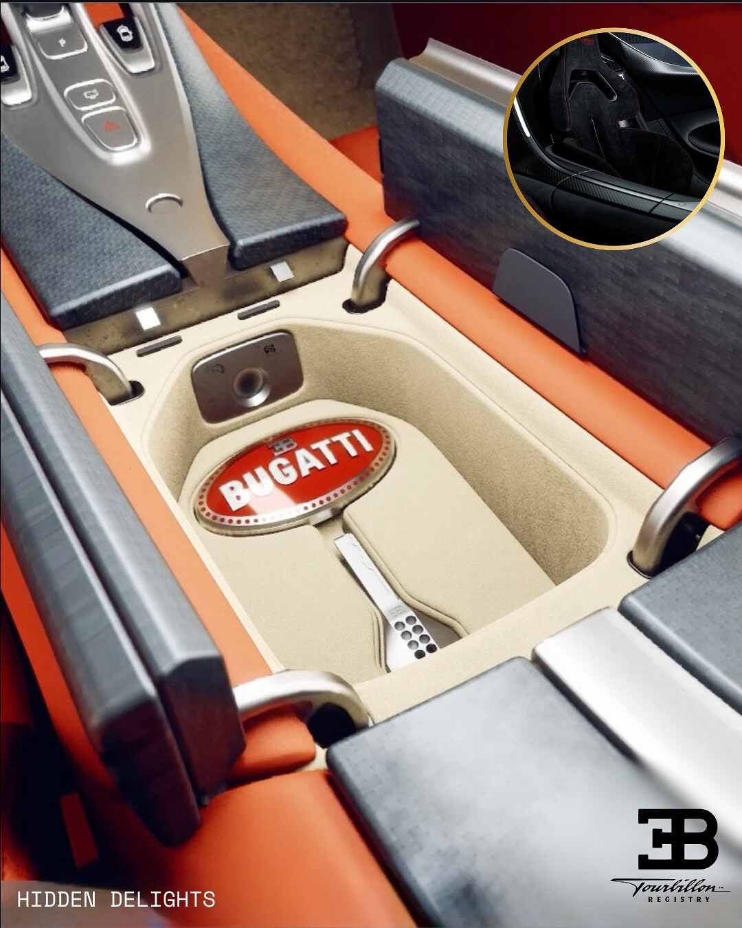 Inhoud van de middenconsole van de Bugatti Tourbillon Inhoud van de middenconsole van de Bugatti Tourbillon