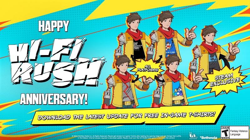 De ontwikkelaars van Hi-Fi Rush hebben een grote update uitgebracht voor de ritme-actiegame en geven spelers een collectie t-shirts in de game.-3
