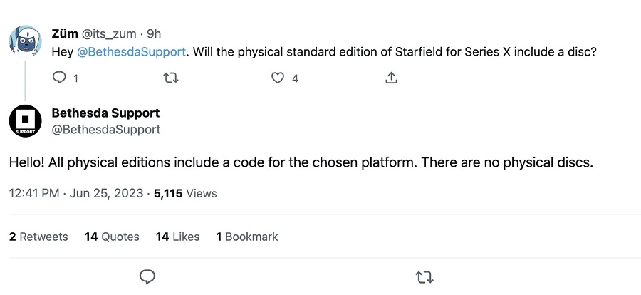 Starfield zal niet beschikbaar zijn op disc - Bethesda zegt dat fysieke edities alleen de activeringscode van de game zullen bevatten-2 Starfield zal niet beschikbaar zijn op disc - Bethesda zegt dat fysieke edities alleen de activeringscode van de game zullen bevatten-2