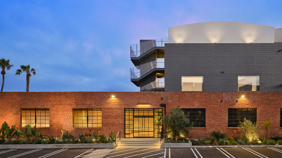 Het uitzicht van buitenaf op de nieuwe Apple Music studio in Culver City