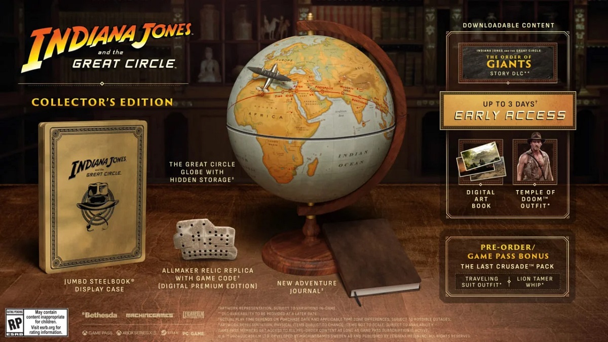 Wie wil er een wereldbol? Bethesda heeft collector's en premium edities onthuld van het actieavontuur Indiana Jones and the Great Circle Wie wil er een wereldbol? Bethesda heeft collector's en premium edities onthuld van het actieavontuur Indiana Jones and the Great Circle