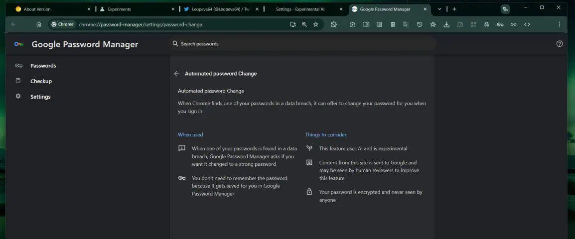 Schermafbeelding van de nieuwe functie voor het resetten van wachtwoorden in Google Chrome Schermafbeelding van de nieuwe functie voor het resetten van wachtwoorden in Google Chrome