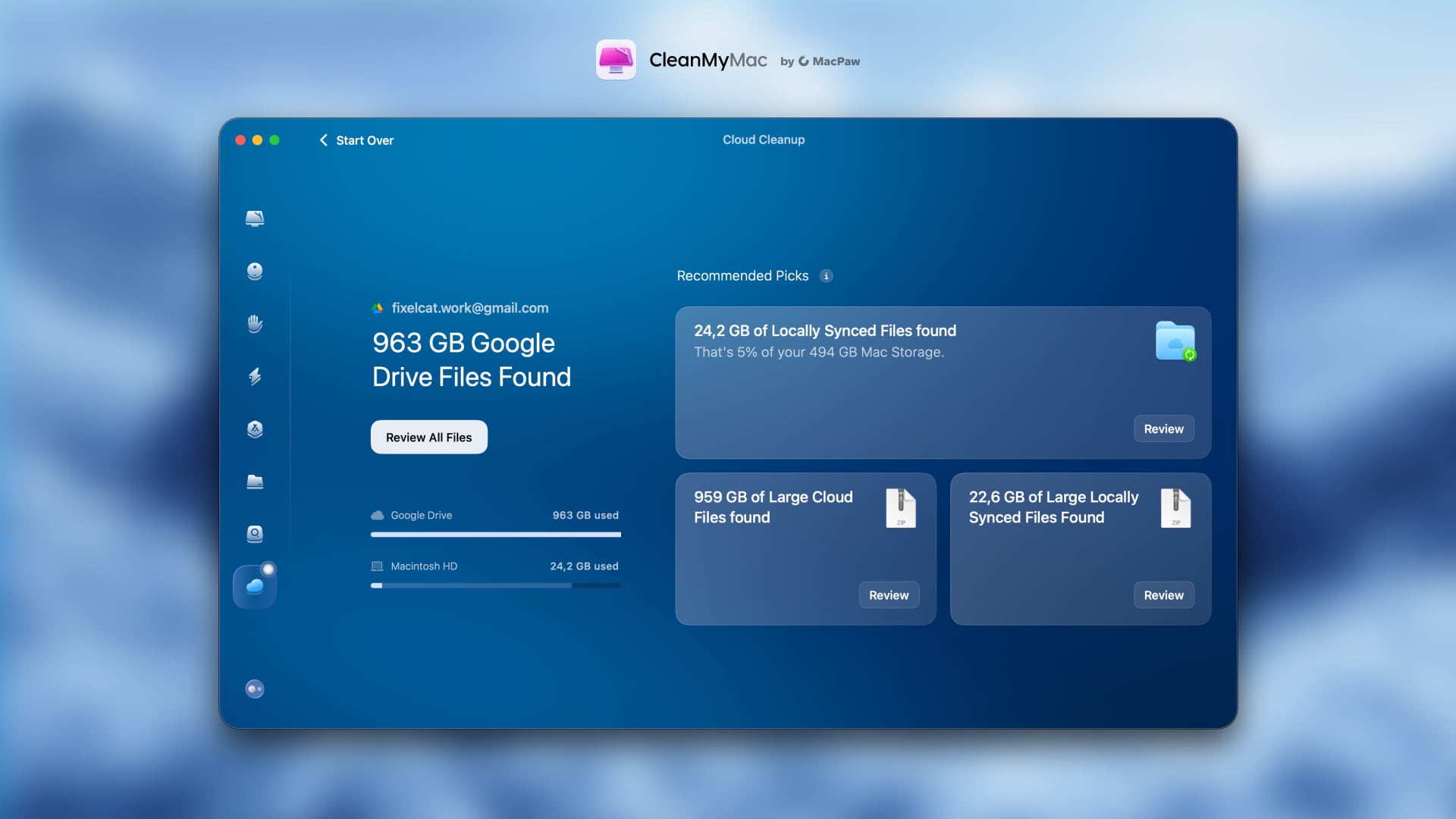 CleanMyMac Cloud Cleanup - Applicatie-interface