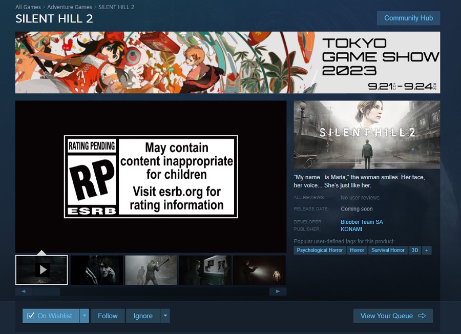 Een nieuwe presentatie van de Silent Hill 2-remake zal plaatsvinden op de Tokyo Game Show 2023, zoals blijkt uit informatie op de Steam-pagina van het spel-2 Een nieuwe presentatie van de Silent Hill 2-remake zal plaatsvinden op de Tokyo Game Show 2023, zoals blijkt uit informatie op de Steam-pagina van het spel-2