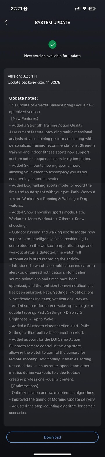Amazfit Balance smartwatch update details, versie 3.25.11.1 Amazfit Balance smartwatch update details, versie 3.25.11.1