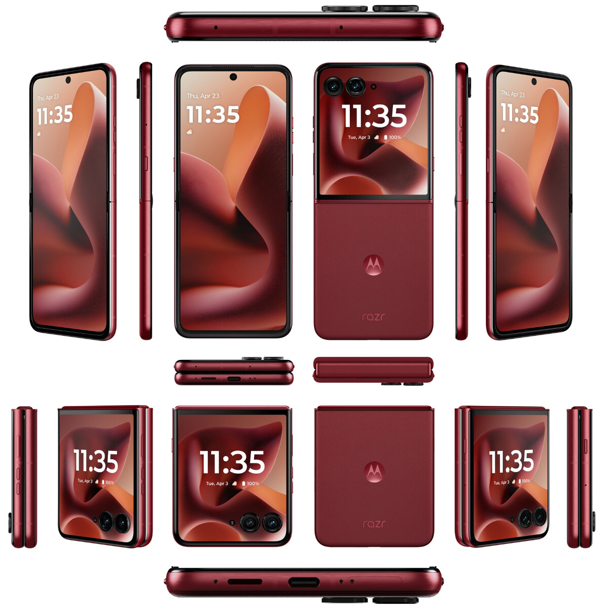 Motorola Razr 60 Ultra in Rio Red aan de zijkant Motorola Razr 60 Ultra in Rio Red aan de zijkant