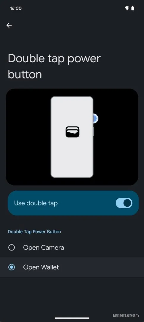 Dubbel drukken op de aan/uit-knop om de portemonnee te openen in Android 16 Dubbel drukken op de aan/uit-knop om de portemonnee te openen in Android 16